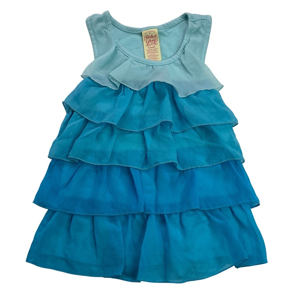 Faded Glory Blue Tiered Ruffle Tank Top Kids Size 6-6X Ombre Chiffon Sleeveless